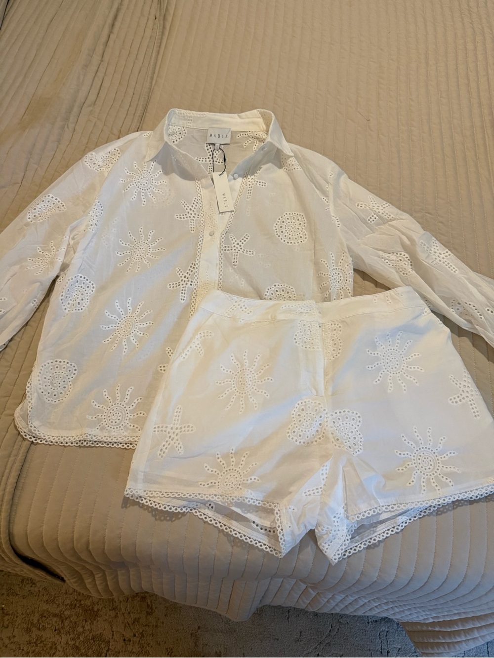 WILDFOX White Eyelet Cotton Bermuda Shorts